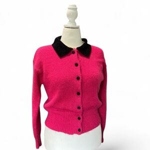 Vintage Kenji Mohair Fitted Contrast Button Cardigan Rockabilly Kawaii Retro 50s